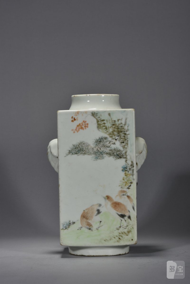 清光绪 胡孔规山水花鸟琮式瓶 - 图6